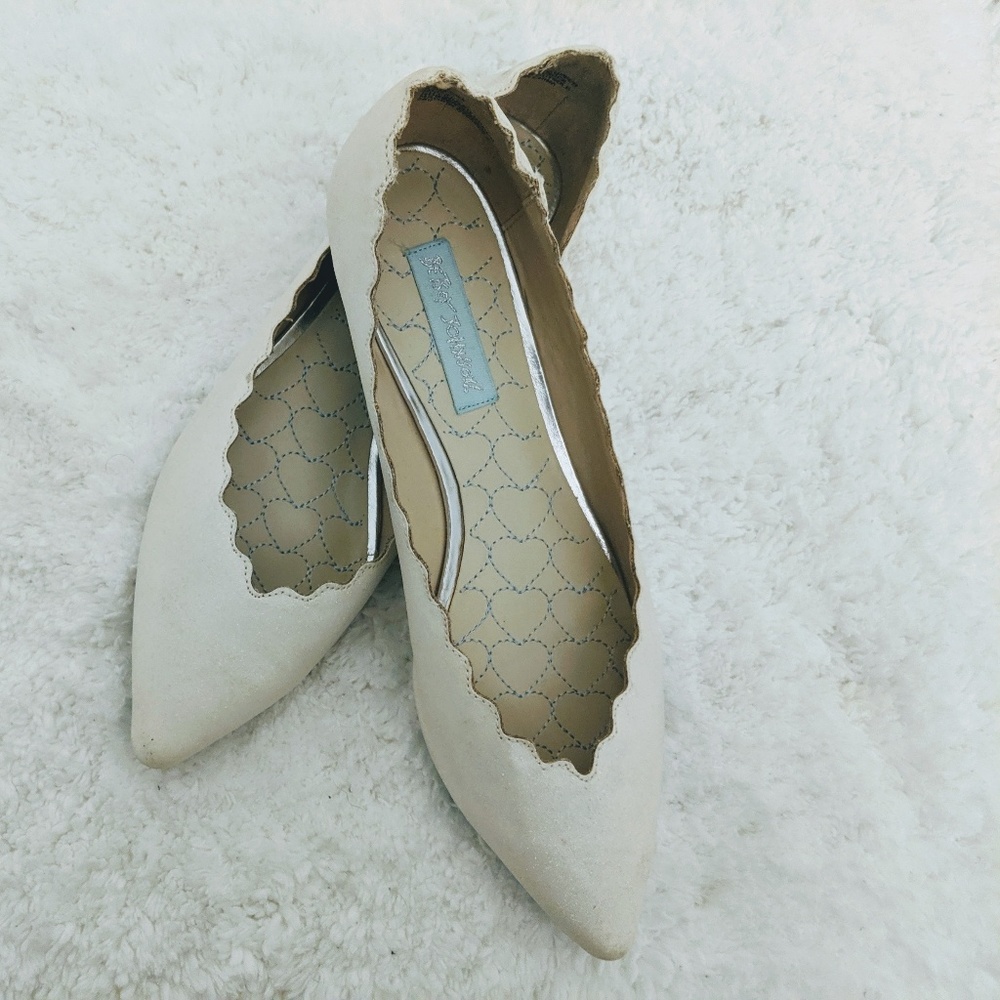 Betsey Johnson White Sparkle Pointy Toe Flats